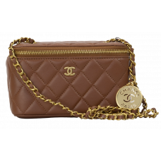 Брендовая женская сумка Chanel Mini Vanity Case with Chain in Brown - #art0483