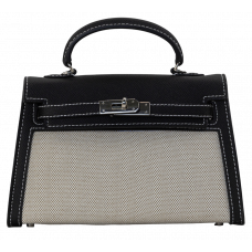 Брендовая женская сумка Hermes Kelly 20 Mini Bag Black/White/Silver Hardware - #art0521 Брендовая женская сумка Hermes Kelly 20 Mini Bag Black/White/Silver Hardware - #art0521