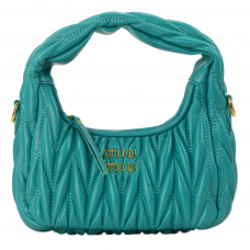 Брендовая женская сумка Miu Miu Wander Mini Teal | Яркая и модная Hobo Bag из натуральной кожи, Premium качество art0530