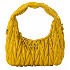 Брендовая женская сумка Miu Miu Wander Mini Sunny Yellow | Яркая и модная Hobo Bag из натуральной кожи, Premium качество art0531