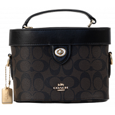 Брендовая женская сумка Coach Kay Signature Canvas Brown/Black | Cтильная и компактная crossbody bag из натуральной кожи | Premium качество #art0548