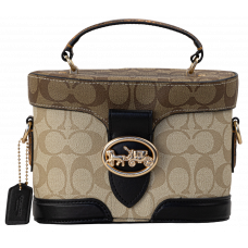 Брендовая женская сумка Coach Kay Signature Canvas Taupe/Black/Brown | Cтильная и компактная crossbody bag из натуральной кожи | Premium качество #art0550