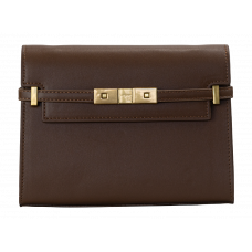 Брендовая женская сумка YSL Manhattan Mini Brown | Cтильная и компактная Crossbody Bag из натуральной кожи, Premium качество #art0554
