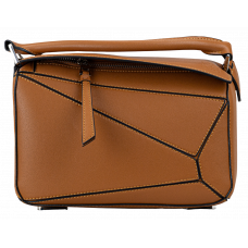 Брендовая женская сумка Loewe Small Puzzle Bag Classic Calfskin Tan/Brass Hardware - #art0579