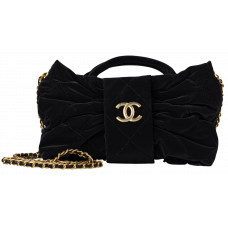 Брендовая женская сумка Chanel Mini Bow Bag Velvet-Effect Nylon Black - #art0589