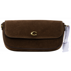 Брендовая женская сумка Coach Brook Flap Chain Bag Dark Chocolate Suede - #art0613 Брендовая женская сумка Coach Brook Flap Chain Bag Dark Chocolate Suede - #art0613