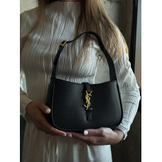 Женская сумка YSL Saint Laurent Le 5 À 7 Black | Cтильная и компактная hobo bag из натуральной кожи, Premium качество (art075)