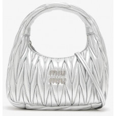 Брендовая женская сумка Miu Miu Wander Matelasse Nappa Leather Mini Hobo Bag Silver - mb-0165 - miu2449