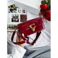 Брендовая женская сумка Coach Patent Leather Studio Baguette Bag Red | Стильная и компактная crossbody bag | Premium качество pr0075