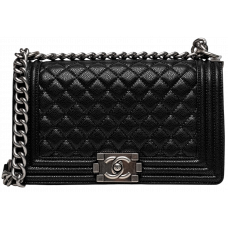Брендовая женская сумка Chanel Medium Boy Bag in Black Caviar Leather/Silver - pr2913 Брендовая женская сумка Chanel Medium Boy Bag in Black Caviar Leather/Silver - pr2913