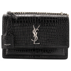 Брендовая женская сумка Saint Laurent Sunset Medium Bag in Black Croc/Silver - pr5102 Брендовая женская сумка Saint Laurent Sunset Medium Bag in Black Croc/Silver - pr5102