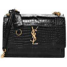 Брендовая женская сумка Saint Laurent Sunset Medium Bag in Black Croc/Gold - pr5103 Брендовая женская сумка Saint Laurent Sunset Medium Bag in Black Croc/Gold - pr5103