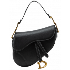 Брендовая женская сумка Dior Mini Saddle Bag with Strap Black Grained Calfskin - А0405