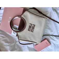 Брендовая женская сумка Miu Miu Ivy Canvas Bag Mini | Стильный шоппер Tote Bag из текстиля и кожи | Premium качество М218