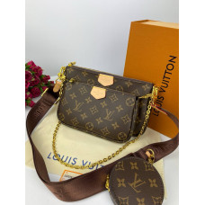 Брендовая женская сумка Louis Vuitton Multi Pochette Accessoires Brown/Brown | Cтильная и элегантаная, из натуральной кожи - Р1003