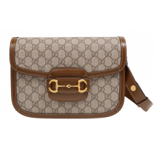 Брендовая женская сумка Gucci Horsebit 1955 Medium Shoulder Bag Beige/Dark Brown - Р11003 Брендовая женская сумка Gucci Horsebit 1955 Medium Shoulder Bag Beige/Dark Brown - Р11003