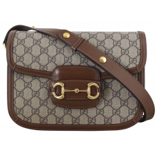 Брендовая женская сумка Gucci Horsebit 1955 Medium Shoulder Bag Beige/Dark Brown - Р11003