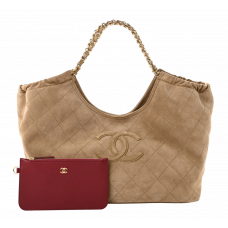 Брендовая женская сумка Chanel Neo Cabas Shopping Tote Bag in Beige Suede - Aykadrop - С675-1325