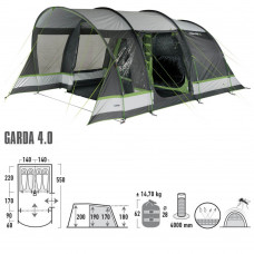 Палатка кемпинговая четырехместная High Peak Garda 4.0 Light Grey/Dark Grey/Green (11821)