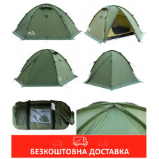 Палатка Tramp Rock 3 (v2) Green (TRT-028-green) трехместная с алюминиевым каркасом