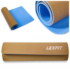 Коврик для йоги и фитнеса USA Style Lexfit LKEM-3086A-0,8 (голубой+пробка, 183х60х0.8 см, термоэластопласт)