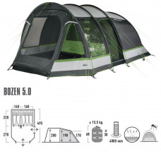 Палатка кемпинговая пятиместная High Peak Bozen 5.0 Light Grey/Dark Grey/Green (11836)