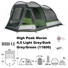Палатка кемпинговая четырехместная High Peak Meran 4.0 Light Grey/Dark Grey/Green (11806)