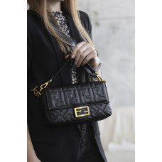 Брендовая женская сумка Fendi Baguette Black | Cтильная и компактная, из натуральной кожи | Premium качество #art032