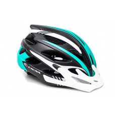 Шлем велосипедный с белым козырьком CIGNA WT-016 черно-бело-бирюзовый (HEAD-039)