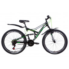Велосипед ST 26" Discovery CANYON AM2 Vbr рама-17,5" черно-зеленый с белым (м) с крылом Pl 2021 (OPS-DIS-26-346)