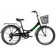 Велосипед ST 24" Formula SMART Vbr трещотка рама-15" черно-зеленый с багажником зад St, с крылом St, с корзиной St 2022 (OPS-FR-24-377)