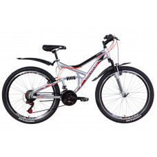 Велосипед ST 26" Discovery CANYON AM2 Vbr рама-17,5" серебристо-черный с красным с крылом Pl 2021 (OPS-DIS-26-348)